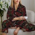 thumbnail image 5 of JUNZAN Fishbone Rose Print Womens Pajama Sets,Long Sleeve Button Down for Women Pjs 2 piece, 5 of 7