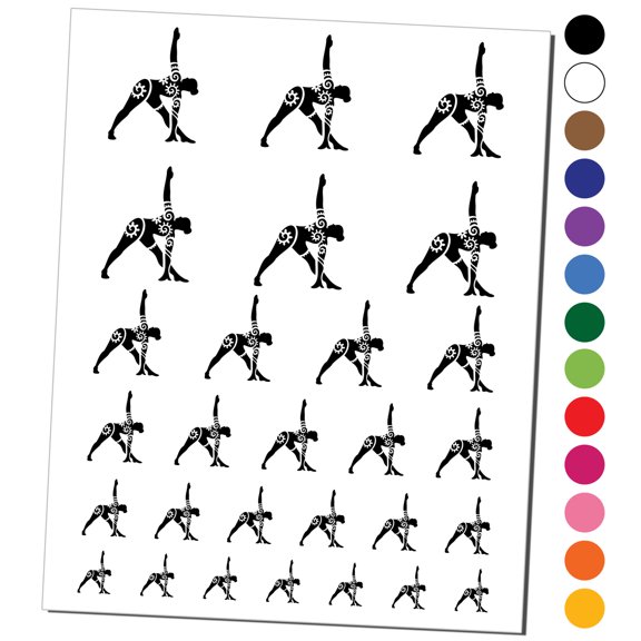 Yoga Pose Trikonasana Triangle Pose Water Resistant Temporary Tattoo Set Fake Body Art Collection - White