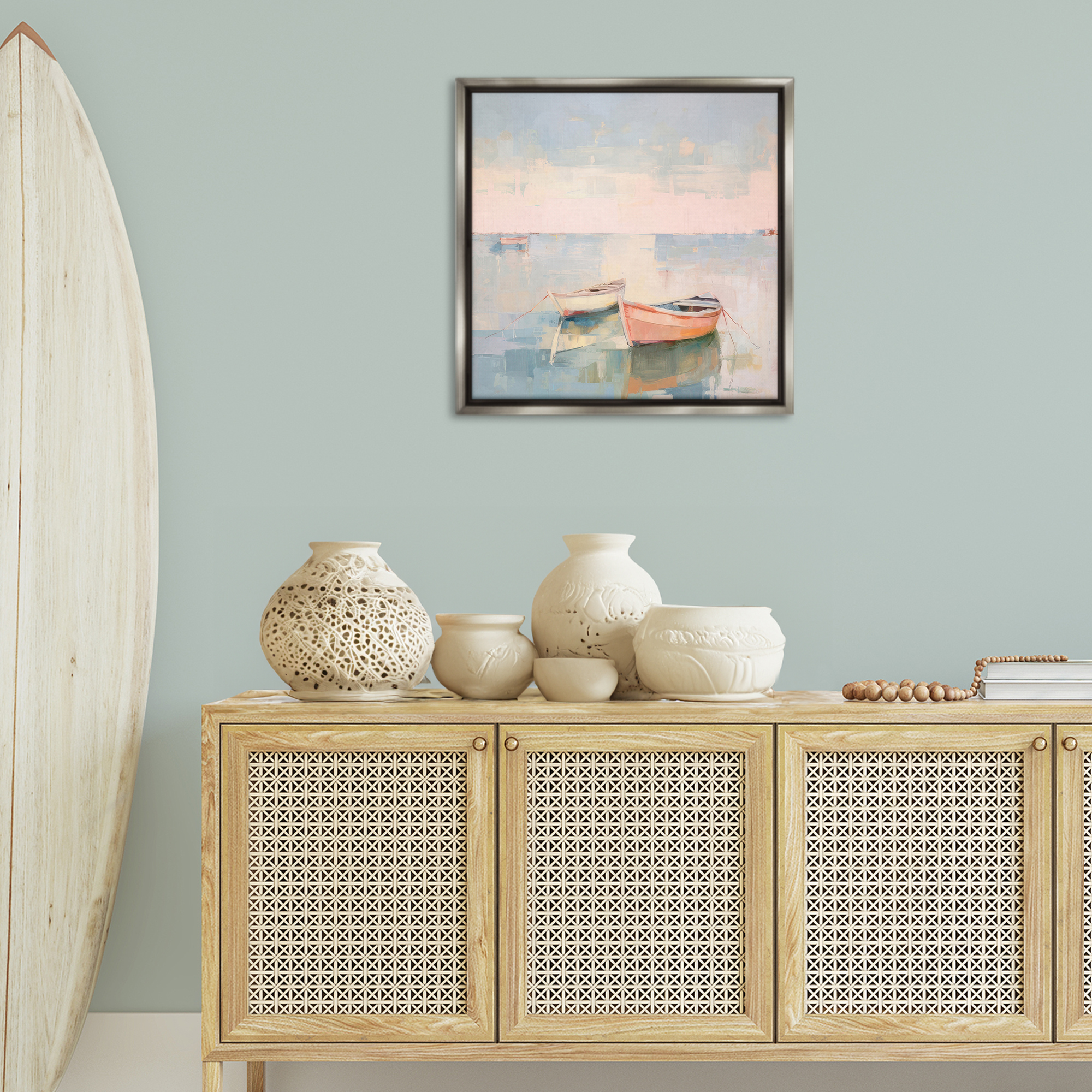 Stupell Industries Coastal Breeze Sailing Nautical & Beach Painting Gray Floater Framed Canvas Art Print Wall Art, 25 x 25