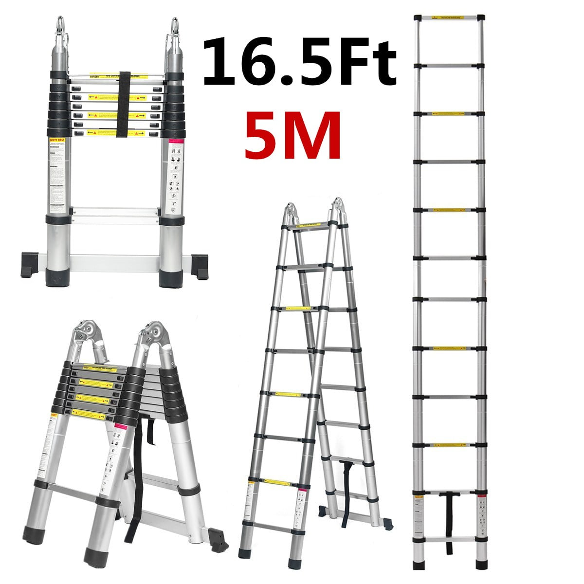 Safe Hooks Multi-Purpose Aluminium Step Telescopic Folding Ladder Extendable 