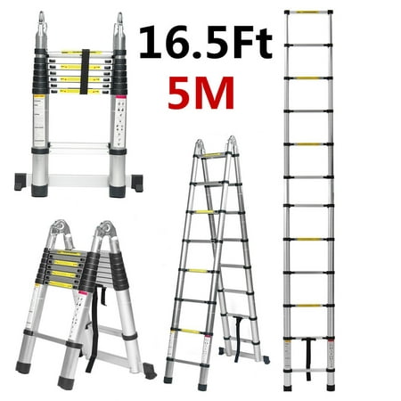 Kadell 16.5ft/12.5ft/10.5ft Aluminum, Non-slip Folding Telescoping Ladder With Foot Pad Lightweight Multi-use Retractable Extension Step Loft Ladder, 330lbs Load Capacity