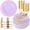 Light Purple, variant on 175PCS Purple Plastic Plates-Disposable Lavender Plates 25guest Baroque Plastic Dinnerware include 50Plates, 25Pack Pre Rolled Napkins with Silverware 25Cups for Galentines Day&Easter Day