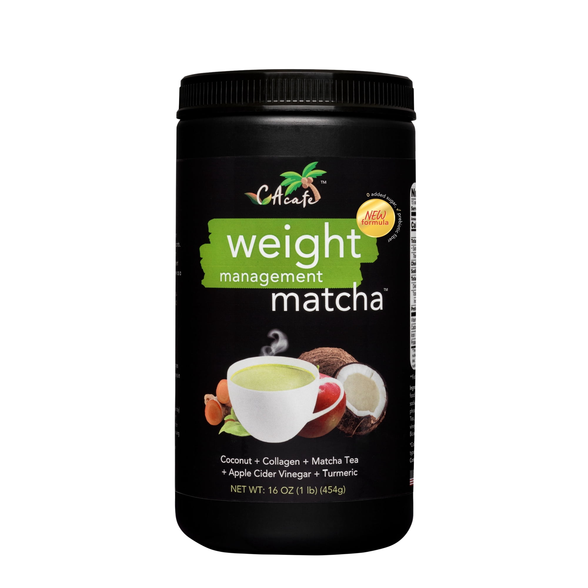 CAcafe Weight Management Matcha No Sugar(Updated Formula)16OZNon- GMO Gluten-Free No Added Sugar