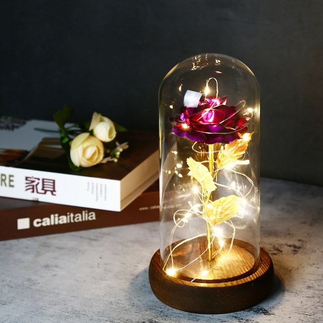 Valentines Day Gift for Girlfriend Eternal Rose LED Light Foil Flower In Glass Cover Mothers Day Wedding favors Bridesmaid Gift Gao Jinjia LED