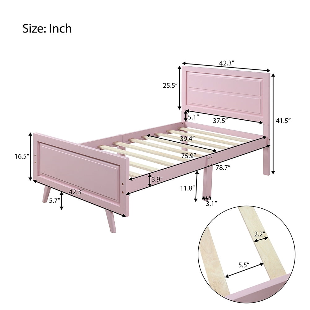 Sale Platform Beds with Headboard, Twin Bed Frame Mattress Foundation, Pink