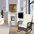 thumbnail image 4 of FFH Outdoor Wicker Rocking Chair, Rattan Rocker Accent Armchair for Patio, Garden, Backyard, Beige Cushion, 4 of 9