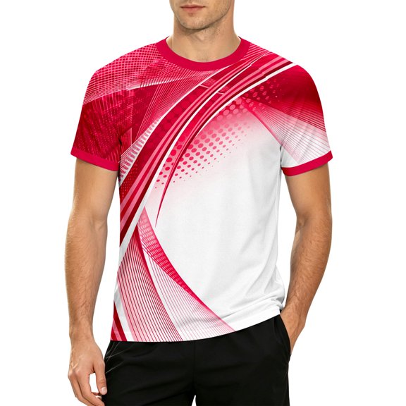 KHONTS Printed Short Sleeve T Shirts for Men Tennis Crew Neck Tee Summer Fashion Plus Size Tops Red XS