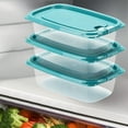 thumbnail image 4 of 3-Piece Plastic Food Storage Container Set with Locking Lids | 550ml Clear Refrigerator Boxes for Leftovers Snacks Meal Prep | Stackable Space Saving Kitchen Organizers in Blue, 4 of 6