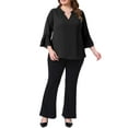 thumbnail image 2 of Agnes Orinda Plus Size Tops for Women Dressy 3/4 Bell Sleeve Blouses Double Layered Chiffon Work Tunic Shirts 1X Black, 2 of 6