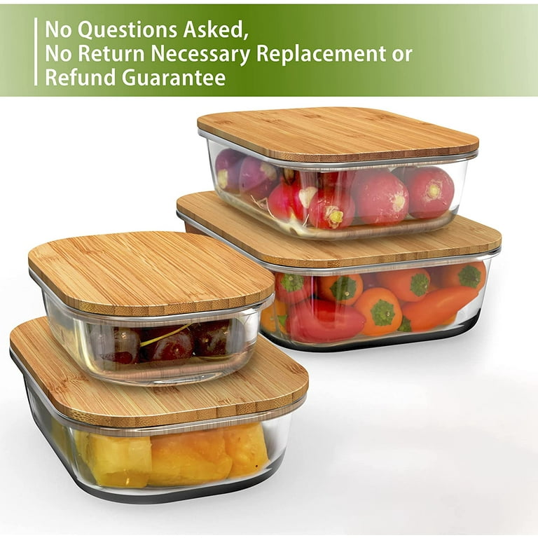Greener Chef Glass Containers with Bamboo Lids 4 Pc Set - Ecofriendly Glass  Bento Box 