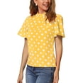 thumbnail image 4 of INSPIRAR CHIC Blusa de Mujer con Lunares, Cuello Alto, Pliegues, Espalda con Abertura, Mangas Cortas con Volantes, Talla XS, Amarillo, 4 of 6