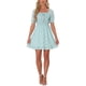 thumbnail image 1 of Vestido Floral con Mangas Abullonadas y Cuello Corazón con Fruncido en la Espalda, dobladillo con Volantes, S Azul Claro, 1 of 6