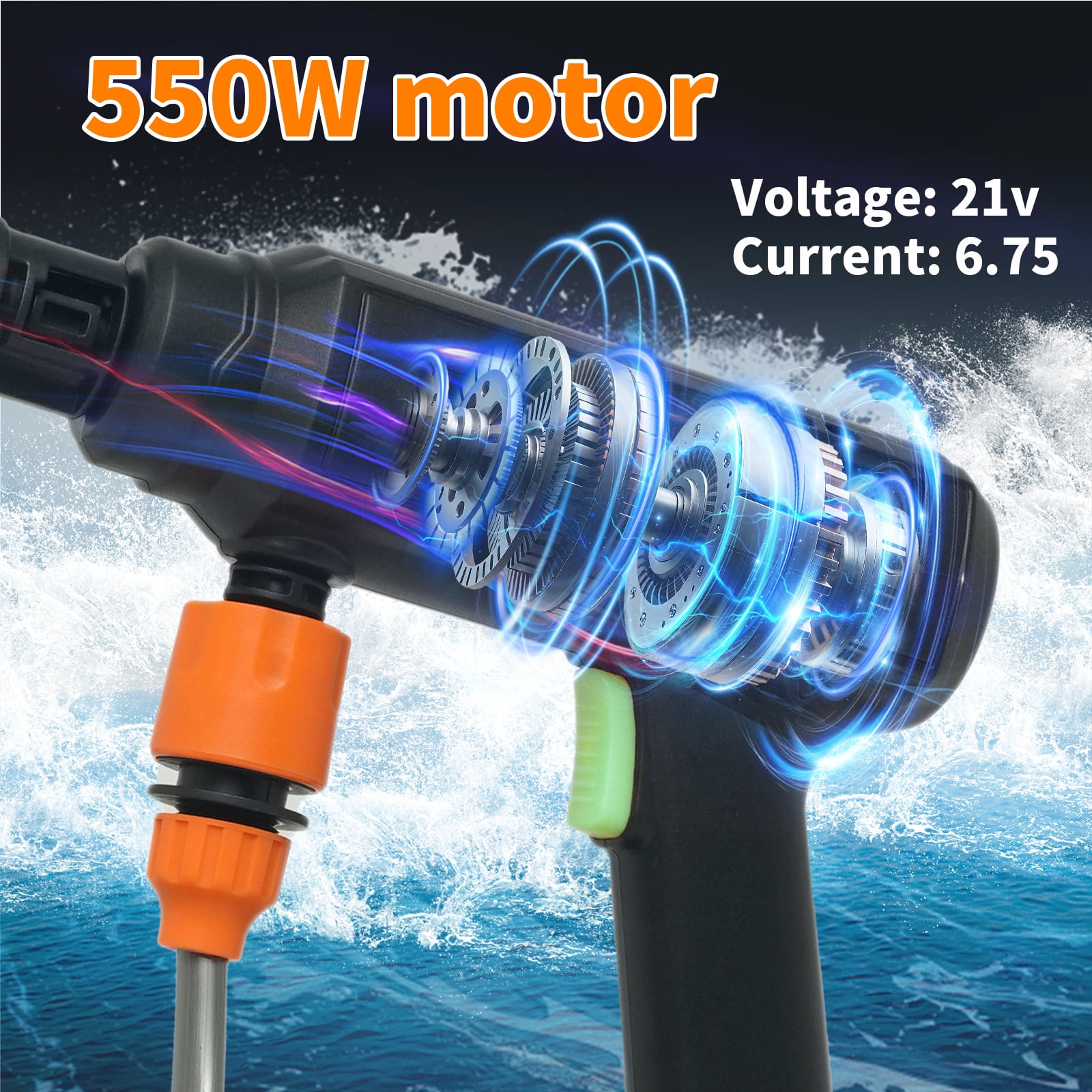 Cordless Pressure Washer, Brushless Motor Power Washer with 6-in-1 Adjustable Nozzle for Cars, Yard, Floor, Patio Cleaning