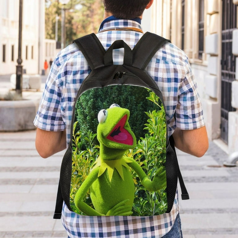Kermit The Frog Backpack Cute Anime Large Capacity Multifunction Backpacks Lightweight Sports Travel Laptop Bag Daypack 16In