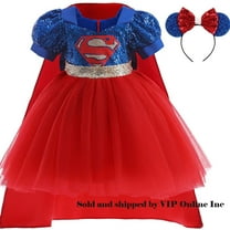 Toddler Girls Sequins Supergirl Cosplay Dress Kids Princess Halloween Dress Up Costume