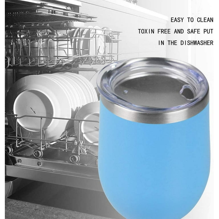 JoyJolt 12oz Vacuum Insulated Stemless Wine Tumbler with Lid ,Blue