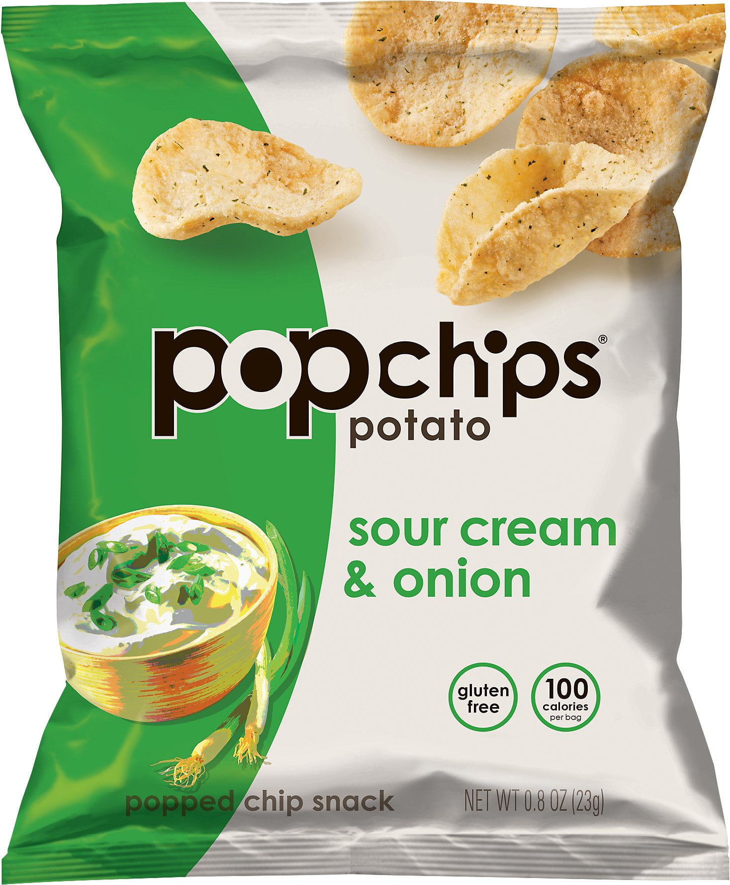 Popchips All Natural Potato Chips, Sour Cream and Onion Flavored, 0.8 oz Bag