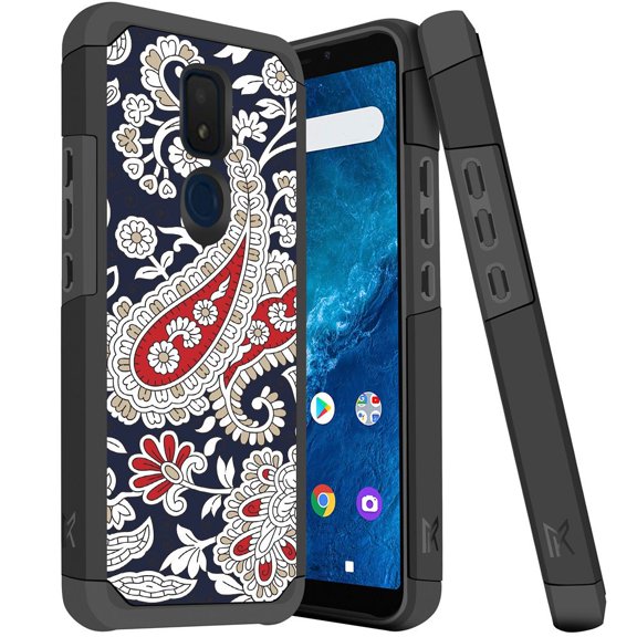 ANJ  Slim Dual Layer Hybrid Shockproof Case   Tempered Glass Cover for Cricket Icon 3, Splendor, AT&T Motivate 2 - Tribal Paisley