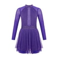 thumbnail image 4 of iiniim Kids Girls Shiny Rhinestones Long Sleeve Mesh Splice Figure Ice Skating Leotard Dress A Purple 10, 4 of 7