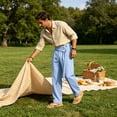 thumbnail image 7 of Uwinwear Mens Linen Beach Pants Casual Summer Stylish Straight Leg Trousers Lightweight Loose Fit Travel Pants With Pockets,Light Blue,XL, 7 of 7