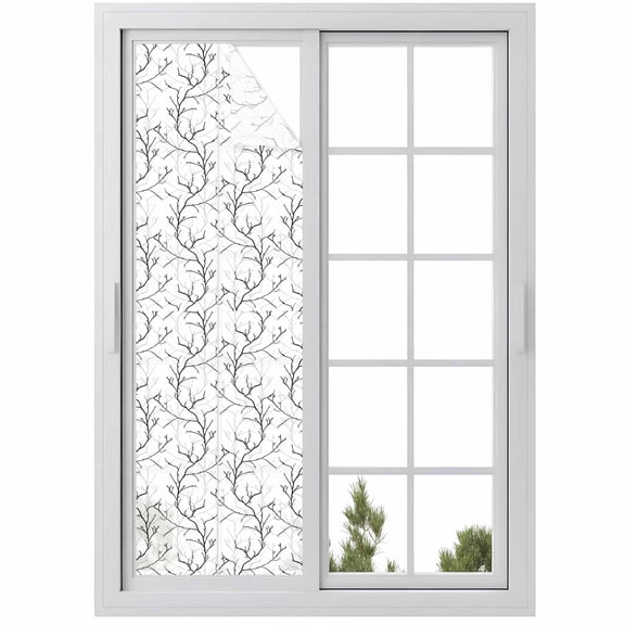 Window Privacy Film Black White Branches Stained Glass Window Film Decorative Sun Block Window Cover Vintage Art Farmhouse Window Clings Static Adhesive Sticker for Bathroom 17.7"x78.7"