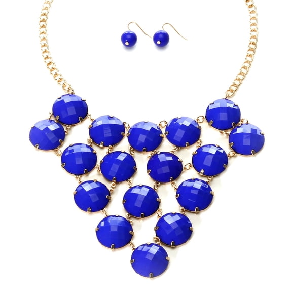 Stunning Royal Blue Bubble Bib Statement Necklace and Earring Set - Perfect for Special Occasions Jewelry Necklace Earring Gold