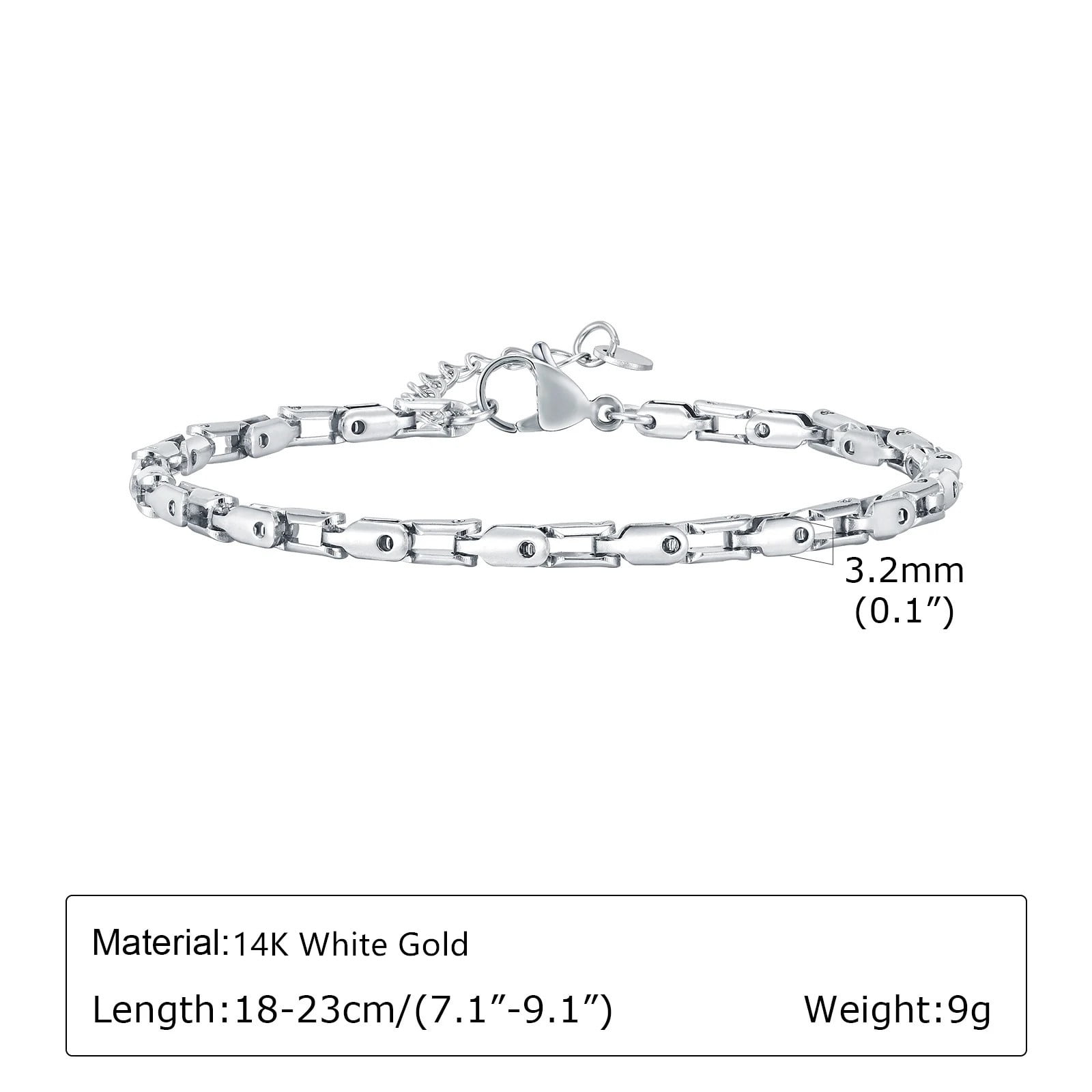 Thin 14K White Gold Chain Bracelets for Men Boys,Waterproof Handmade Chain Links Wristband,Stylish Gift for Husband Father BBF