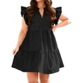 thumbnail image 5 of Plus Size Women V-neck Short Sleeve A Line Ruffle Mini Dress, 5 of 6