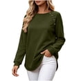 thumbnail image 2 of Warop Fall Long Sleeve Shirts for Women Solid Color Crew Neck Tops Sleeves with Deco Buttons Casual Loose Sweatshirt, 2 of 7