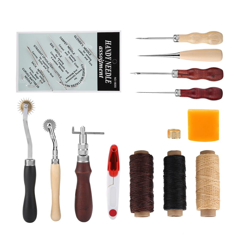 Leather Craft Hand Stitching Sewing Tool Thread Awl Waxed Thimble Kit Set Surpri