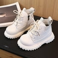 thumbnail image 2 of Dakaela Baby Boys Girls Combat Ankle Boots Little Kids Toddler Chelsea Fall Winter Snow Hiking Work Booties Leather Outdoor Shoes White 6.5, 2 of 6