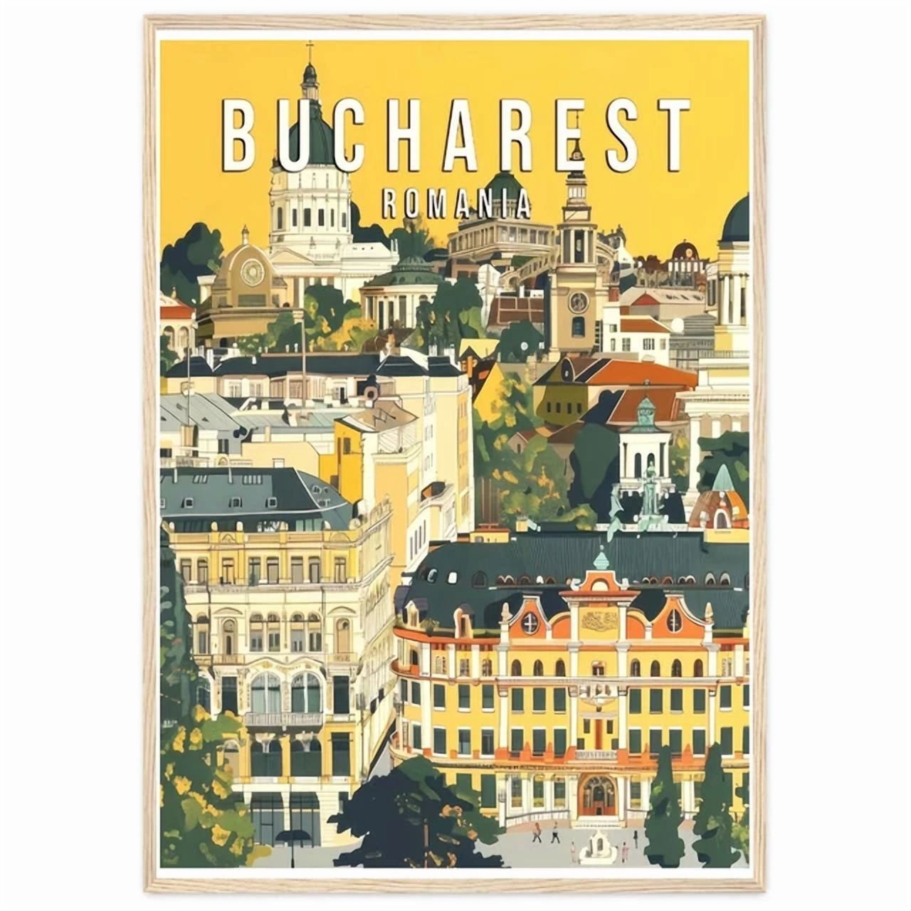 Bucharest Romania Poster Art Print City Retro Vintage Painting Wall Art Decor Vintage Wall Arttrendy Retro Print Room Decor Wall Art , Poster Only