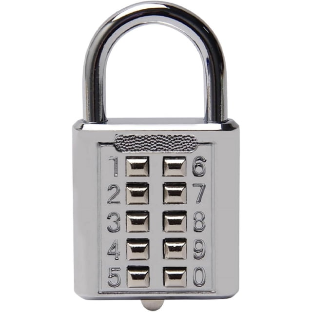 HUGFEGWE 10 Digit Combination Padlock Push Button Digital Lock for Suitcase Luggage Drawer Door Toolbox,Fixed Gym Cabinet Door Toolbox Padlock Gym Sports School and Employee Lock,Silver Tone