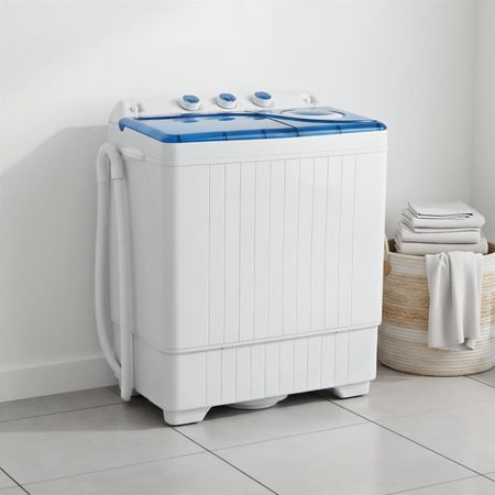 Topcobe 26lbs Portable Semi-Automatic Twin Tub Washing Machine with Drain Pump, Space Saving Compact Washer-Blue