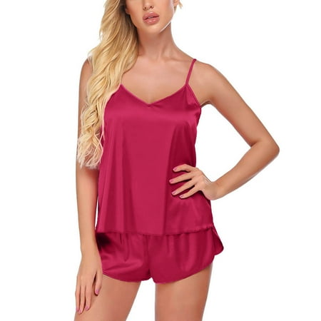 

Womens Sexy Lingerie Satin Pajamas Cami Shorts Set Nightwear Pajamas Set Please buy one or two sizes up