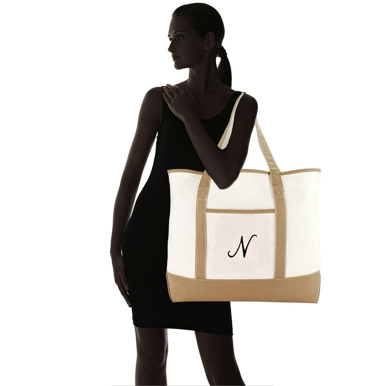 DALIX Women s Natural Tote Bag Shoulder Bags Brown With Monogram Letter N