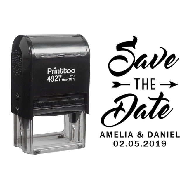 Printtoo Personalized Black Self Inking Wedding Stamp Custom Save The Date Rubber Stamper -60 x 40 mm