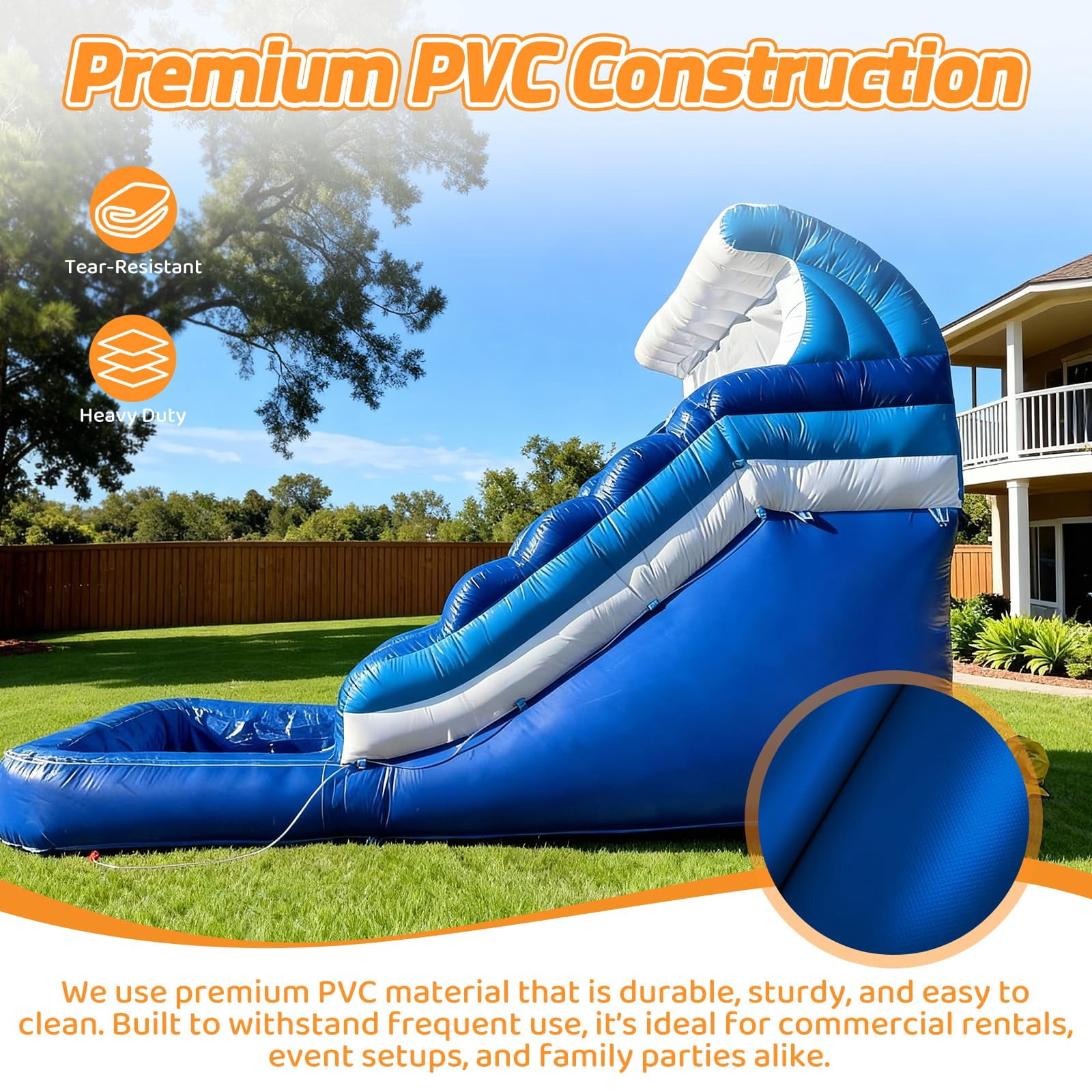 18’(L) Inflatable Water Slide Commercial Grade PVC with Detachable Slide Climbing Ladder and Pool, Giant Inflatable Wet Dry Use, Blow Up Water Slides for Backyard Outdoor, Party, Rental, Gift