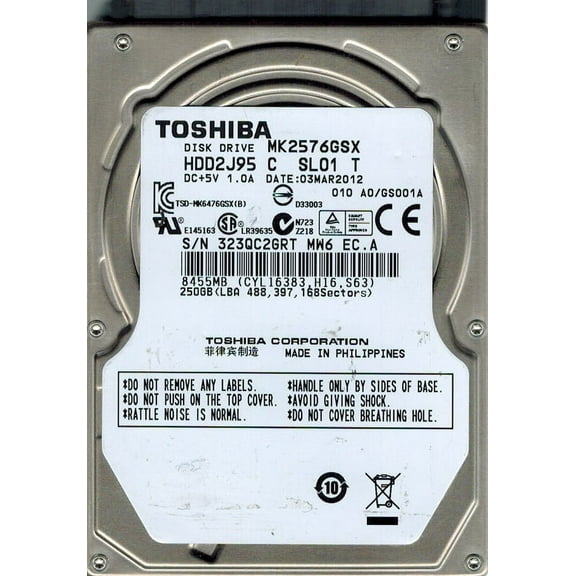 Toshiba MK2576GSX HDD2J95 C SL01 T F/W: A0/GS001A 250GB PHILIPPINES
