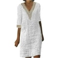 thumbnail image 1 of Gspmoly Robes pour Femmes, Robe pour Femmes Printemps/été Européenne et Nouvelle à Col en V en Dentelle à Manches 5/4, Robe à Manches Courtes à Col en V Longueur Genou, Robes de Cocktail Offres du Jour, 1 of 5
