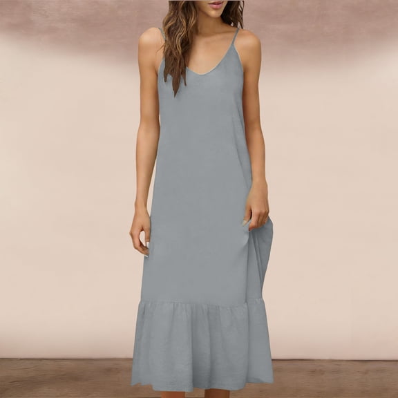 Mifsaly Sleeveless Dress for Women Boho Maxi Flowy Summer Sundresses Tiered Ruffle Hem Lightweight Beach Vacation Linen Dresses 2026 XXL