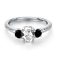 thumbnail image 3 of Gem Stone King 925 Sterling Silver White Created Sapphire and Black Diamond Engagement Ring for Women | 1.34 Cttw | Oval 7X5MM | Gemstone September Birthstone | Size 7, 3 of 6
