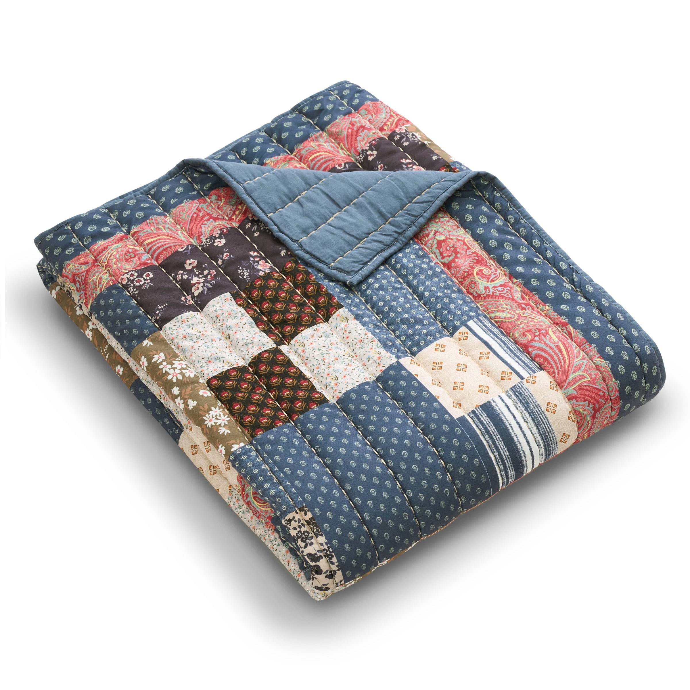 Greenland Home Shiloh Traditional Calico Patchwork Print Quilted Throw Blanket