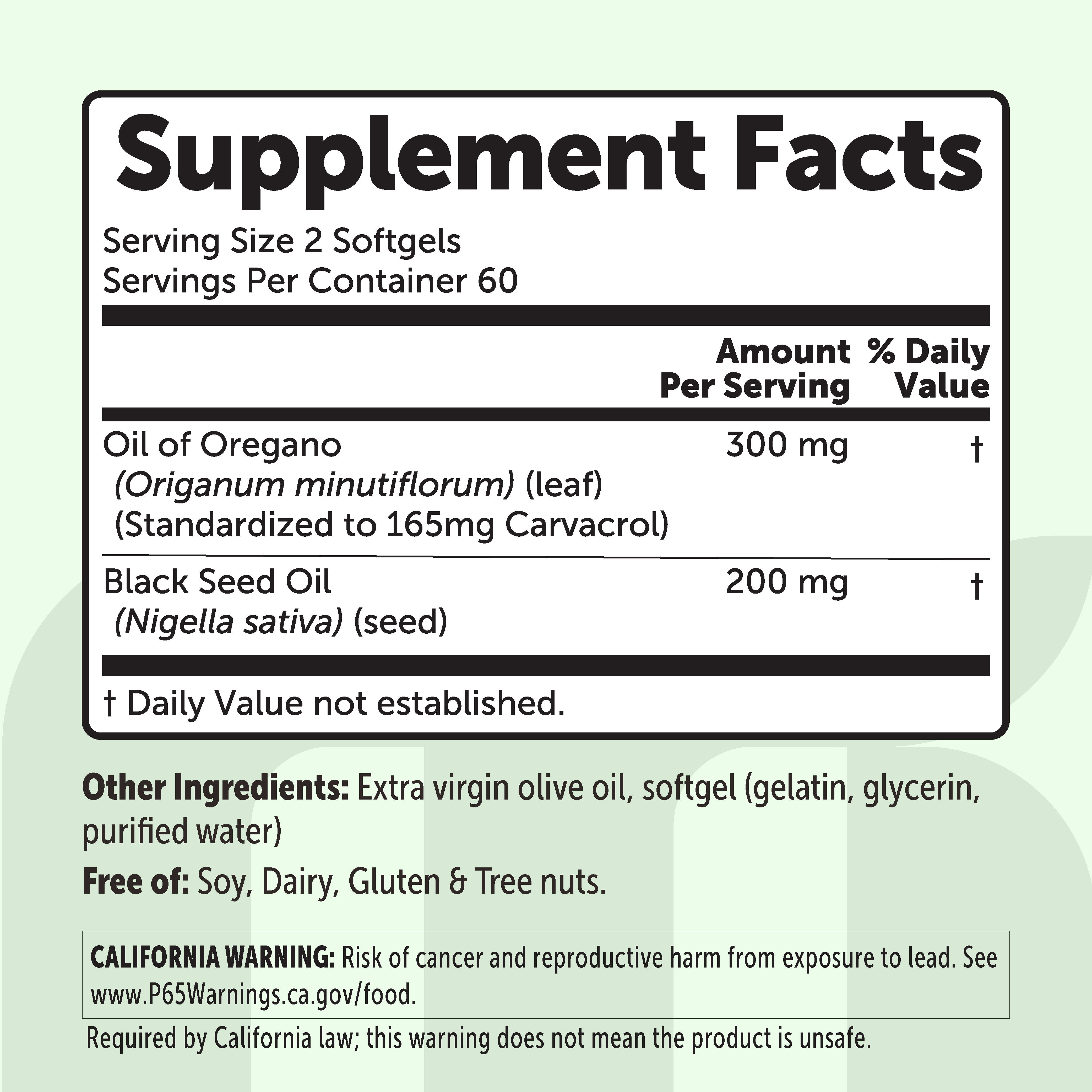Micro Ingredients Oil of Oregano Herbal Supplement Softgels with Black Seed Oil, for Men & Women, Plant Based, 120 Count