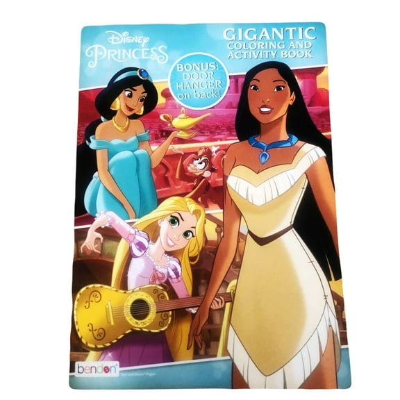 Disney Princess Coloring and Activity Book - Jasmine - Pocahontas - Rapunzel - Door Hanger on Back - Gigantic - 192 Pages