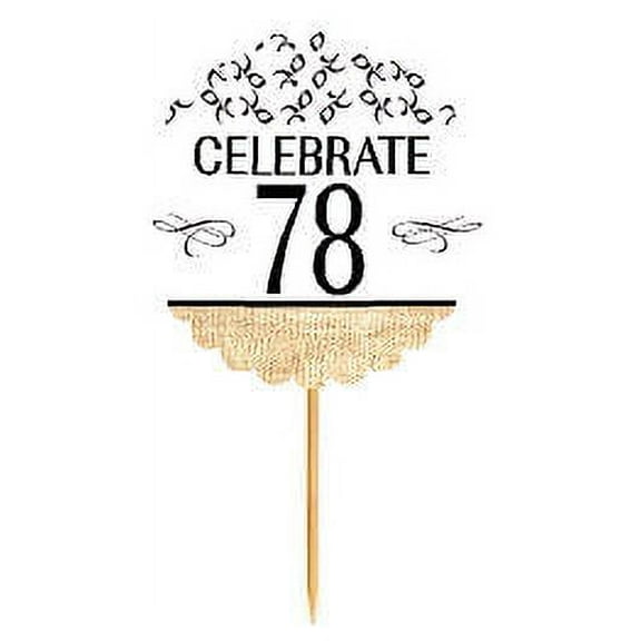 78th Birthday / Anniversary Novelty Burlap Cupcake Decoration Picks -12pack