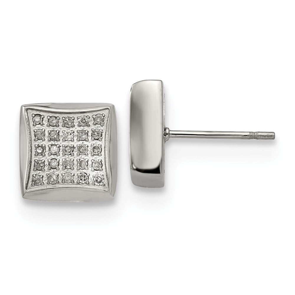 Diamond Square Post Earrings 10mm Stainless Steel Polished with 1/4ct
