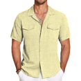 thumbnail image 2 of Men's Solid Color Cuban Collar Casual Short Sleeved Imitation Cotton Linen Men's Large Shirt XL, 2 of 5