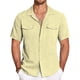 thumbnail image 2 of Men's Solid Color Cuban Collar Casual Short Sleeved Imitation Cotton Linen Men's Large Shirt M, 2 of 5