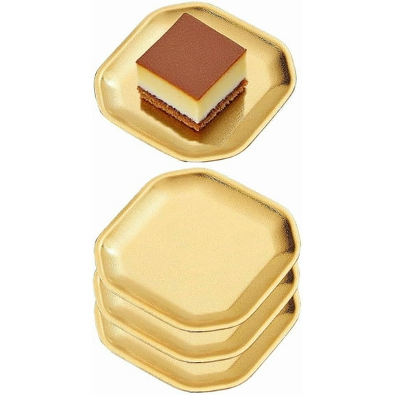 4.7x4.7 inch square Appetizer Plates,thick stainless steel Dinner Plates, Pasta Dessert Plates for Sushi, Fruit oven/Dishwasher Safe, Set of 4,Gold